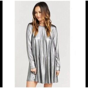 Show Me Your MuMu Tyler Tunic Metallic Silver Long Sleeve Dress Women’s XS NEW